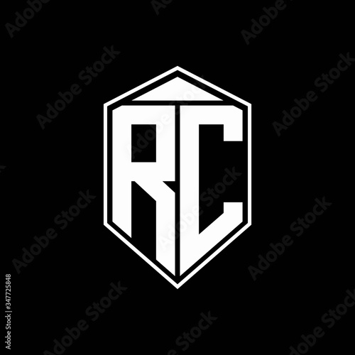 RC logo monogram with emblem shape combination tringle on top design template
