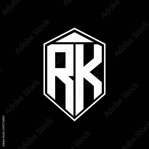 RK logo monogram with emblem shape combination tringle on top design template
