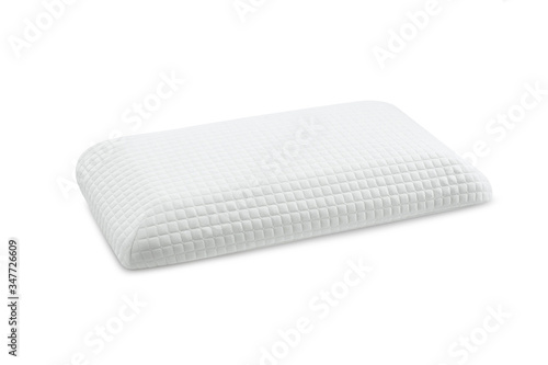 Orthopedic Pillow with a Memory Effect. Medical treatment pillow for sleep. Comfort Memory Pillow under the head with a recess under the shoulder isolated on white background. Sleeping Support Pillow