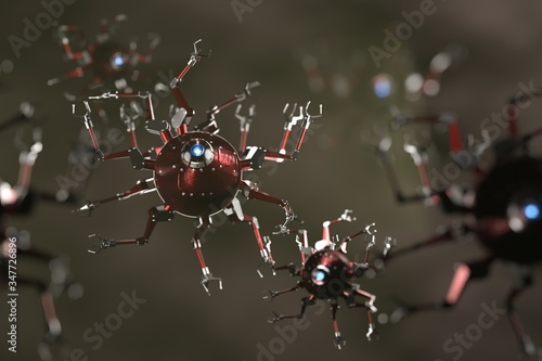 a corona virus mechanical fantasy 3d art work © yasinyorur
