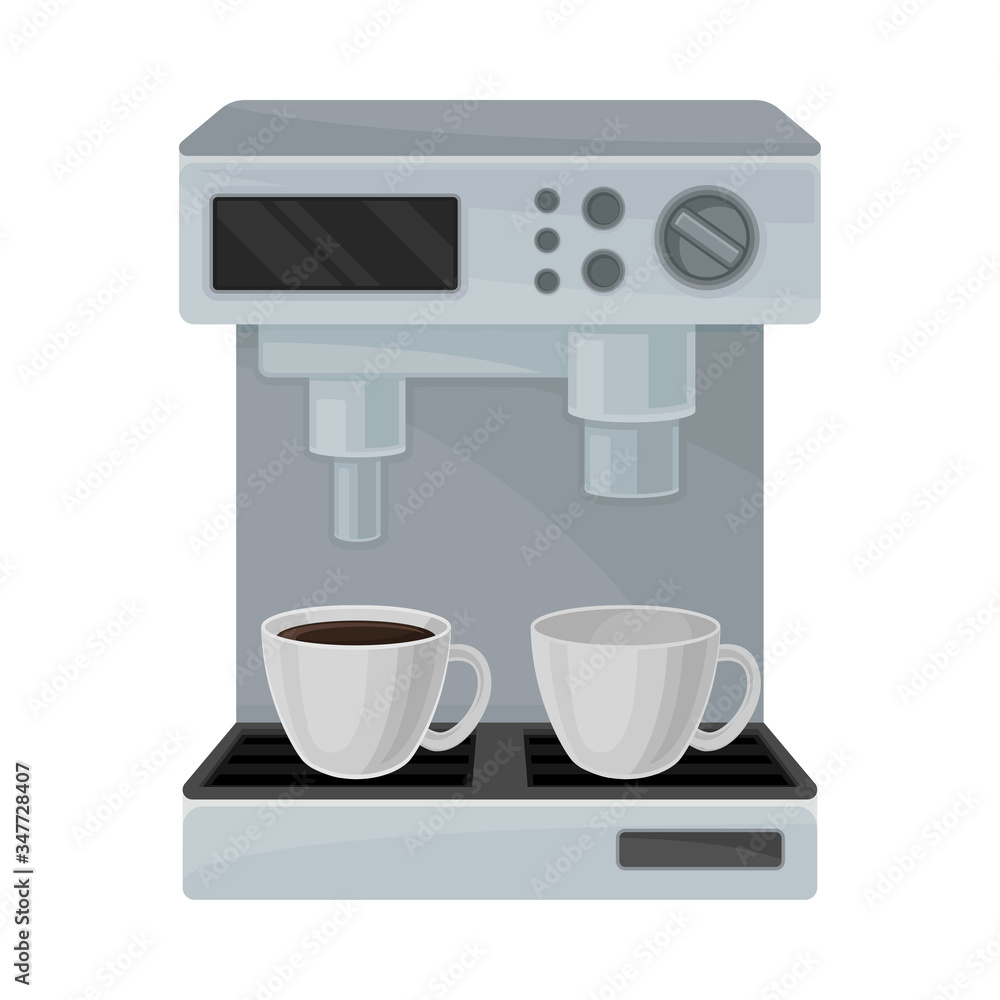 Coffee Machine with Dripping Drink in Cups Vector Illustration Coffee Machine with Dripping Drink in Cups Vector Illustration