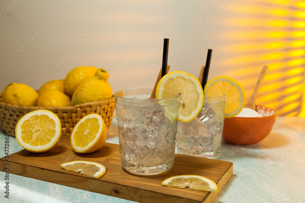 Fototapeta premium two glasses of lemonade with ice