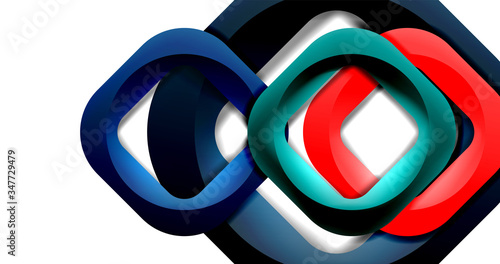 Square geometric vector abstract background, dynamic modern minimal template. Multicolored square shapes with round corners overlapping each other