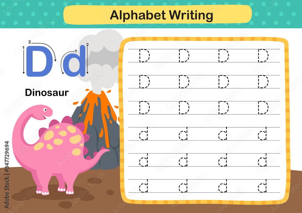 Alphabet Letter D-Dinosaur exercise with cartoon vocabulary ...