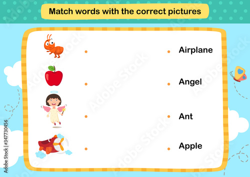 Match words with the correct pictures illustration, vector