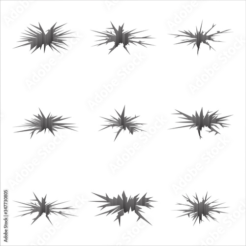Cracked surface break damage fracture hole cracks set vector illustration