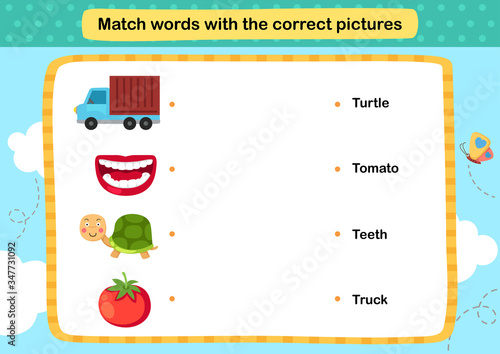 Match words with the correct pictures illustration, vector