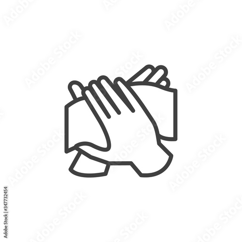Hand antibacterial wipe line icon. linear style sign for mobile concept and web design. Hand with wet wipe outline vector icon. Symbol, logo illustration. Vector graphics