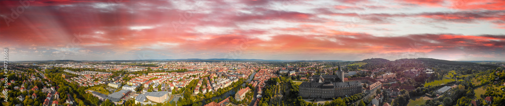 Fototapeta premium Bamberg, Germany. Amazing aerial view on a sunny day from Michaelsberg Abbey