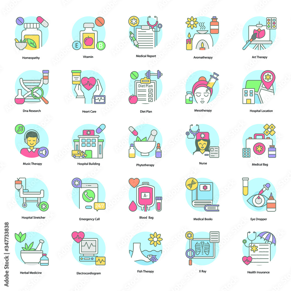 Medical and Therapy Flat Rounded Vectors Pack 