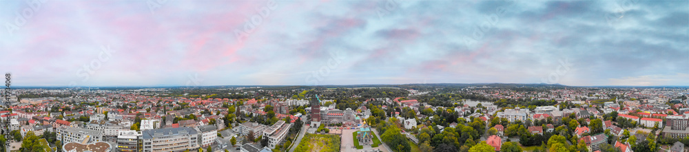 Aerial view of Darmstadt Orthodox Church at sunset
