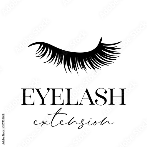 Eyelash extension. Vector illustration of closed eye isolated on white.