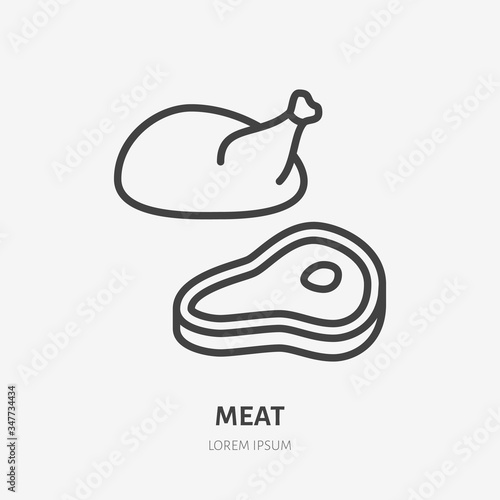 Meat line icon, vector pictogram of steak and turkey. Food illustration, sign for butchery