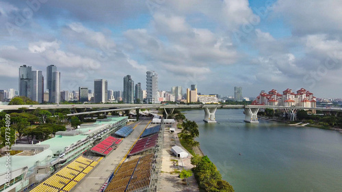 Photography Singapore aerial skyline from city ferrys wheel