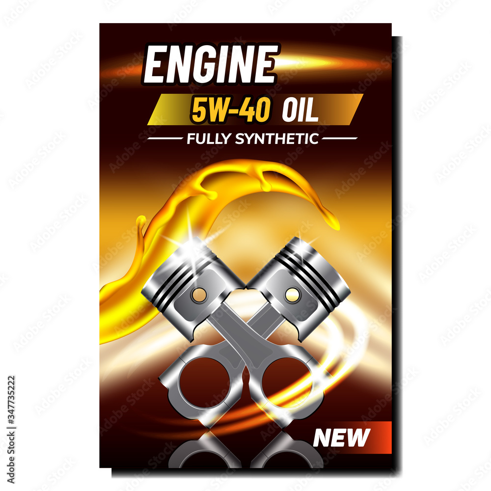 Car Engine Repair Service Advertise Poster Vector. Engine Metallic ...