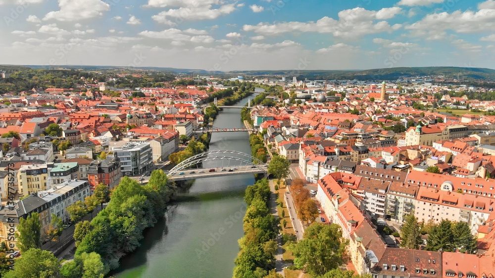 Aerial view of Bamberg cityscape on a sunny day, Germany