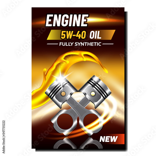 Car Engine Repair Service Advertise Poster Vector. Engine Metallic Piston Automobile Detail On Creative Promotional Banner. Machine Motor Cylinder Iron Part. Template Realistic 3d Illustration