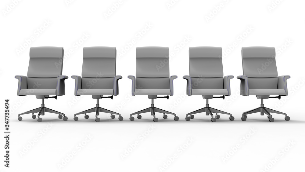 Obraz premium 3D rendering - office chairs in a line on white background