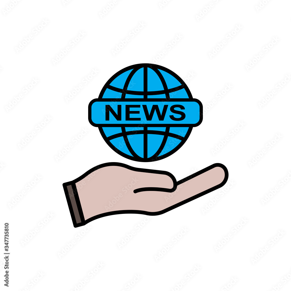 News icon, World symbol and hand symbol. Flat design template vector News icon, World symbol and hand symbol. Flat design template vector