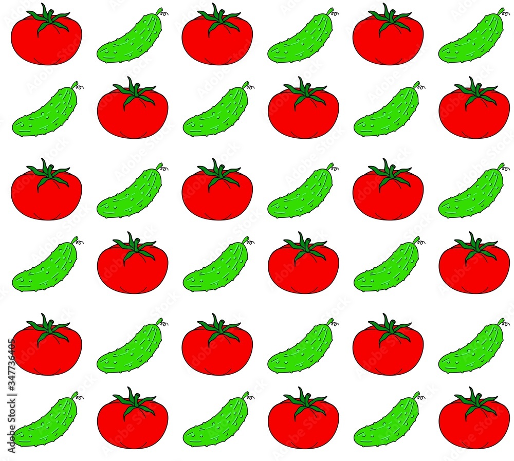 Tomato and cucumber, drawing. Raster illustration Tomato and cucumber, drawing. Raster illustration