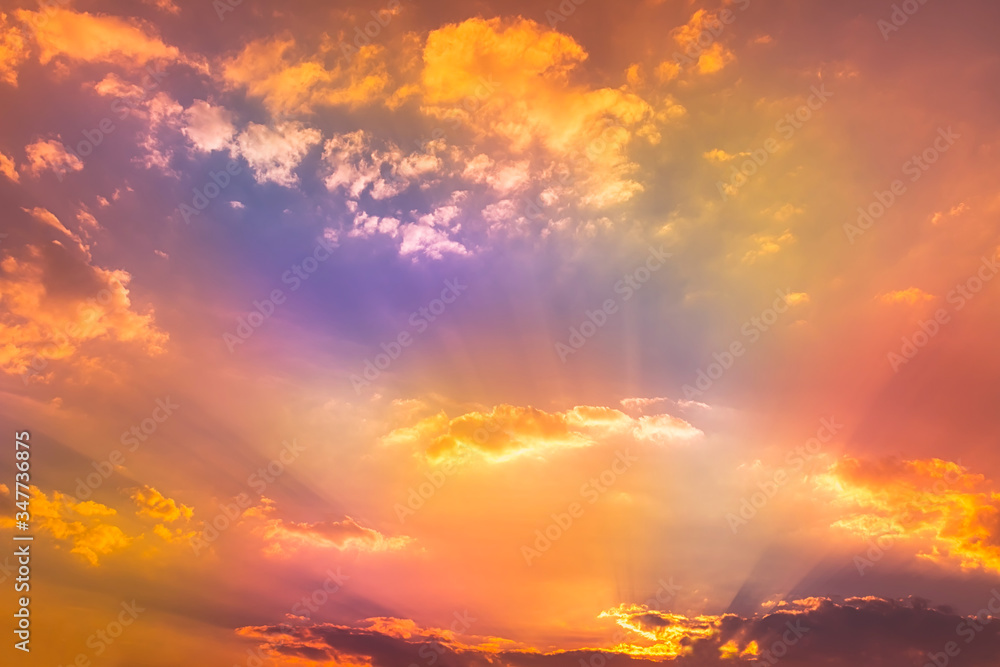 Fototapeta premium Rainbow light in orange sky