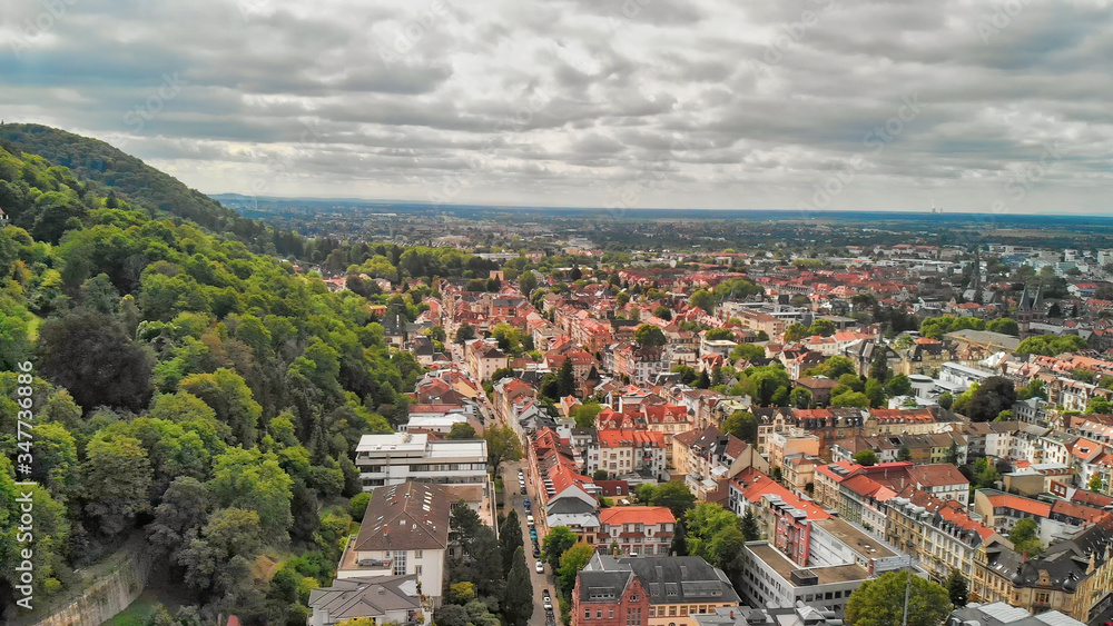 Aerial view of Heidelberg cityscape on a sunny day, Germany