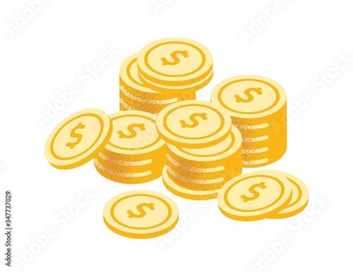 Golden coins stack vector graphic illustration. Coin money stacked isolated on white background. Gold cash currency for payment. Cartoon symbol of wealth, income and finance