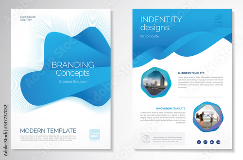 Template vector design for Brochure, AnnualReport, Magazine, Poster, Corporate Presentation, Portfolio, Flyer, infographic, layout modern with blue color size A4, Front and back, Easy to use and edit.