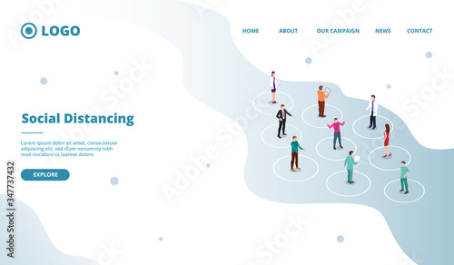 social distancing concept for people safe distance in crowd for website template or landing homepage site
