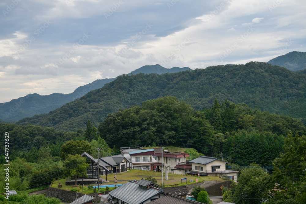 Japanese house built on a hill