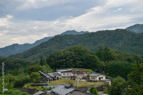 Japanese house built on a hill