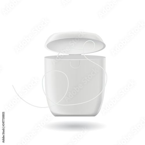 Dental Floss Hygiene Tool For Teeth Box Vector. Blank Container With Floss Cord Of Thin Filaments Used To Remove Food. Oral Healthcare Instrument, Sanitary Thread Template Realistic 3d Illustration