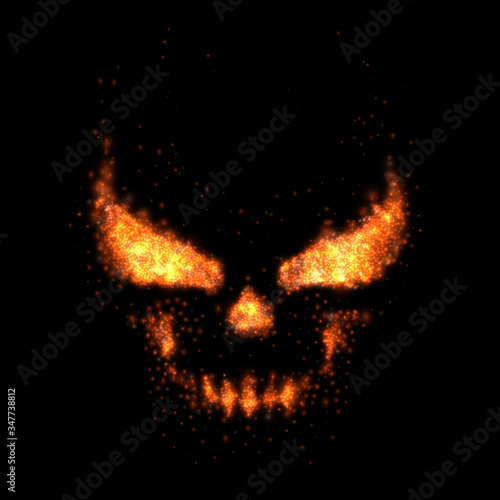 Skull fire realistic flame particles, vector illustration.