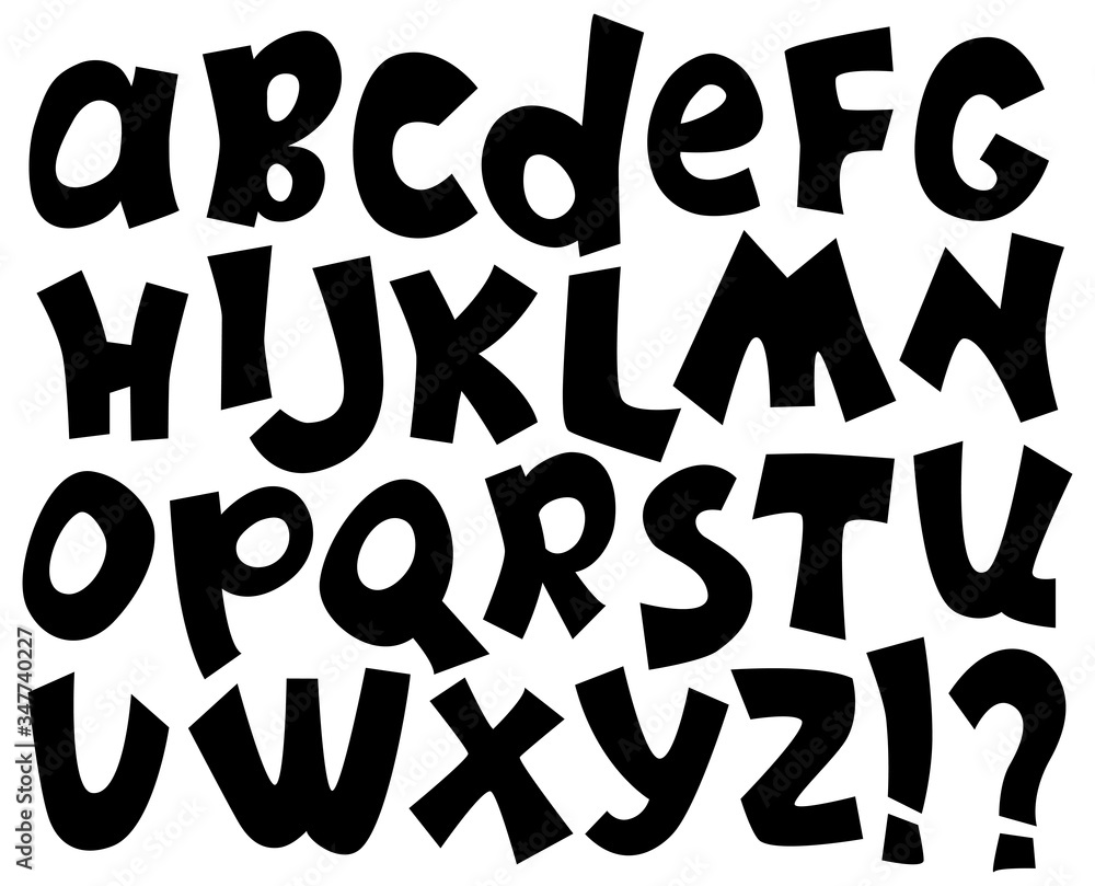 Playful quirky English alphabet with capital letters, question and exclamation sign. Paper cut English letters and punctuation sign