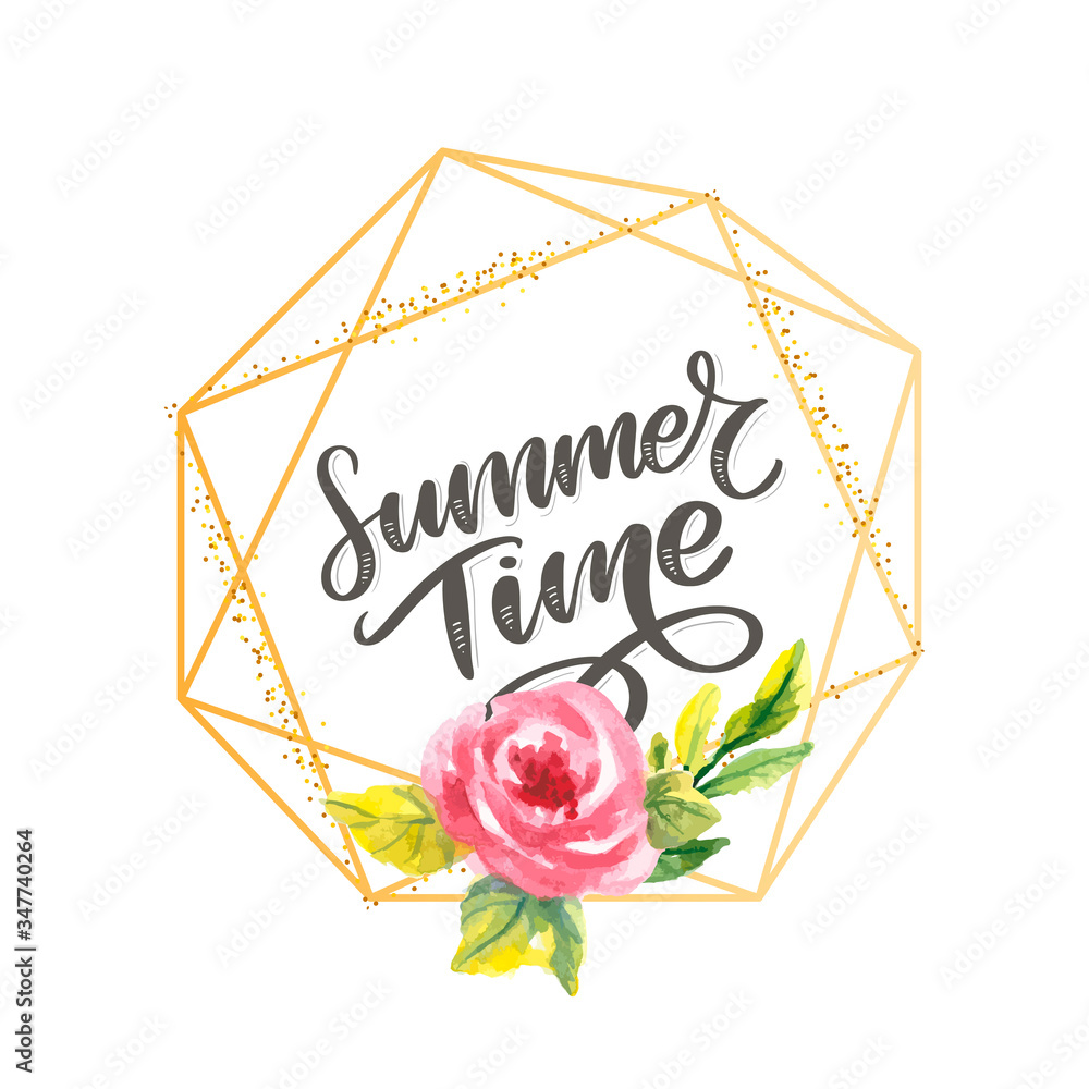 Green summer time letter flowers in modern style on colorful background. Greeting invitation vector illustration. Floral bouquet decoration. Decoration element. Green summer time letter flowers in modern style on colorful background. Greeting invitation vector illustration. Floral bouquet decoration. Decoration element.