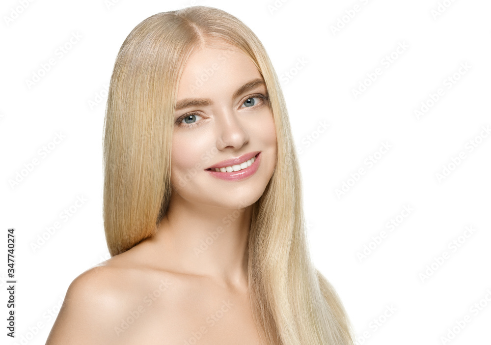 Beautiful woman blonde long smooth hair natural beauty smile happy Beautiful woman blonde long smooth hair natural beauty smile happy