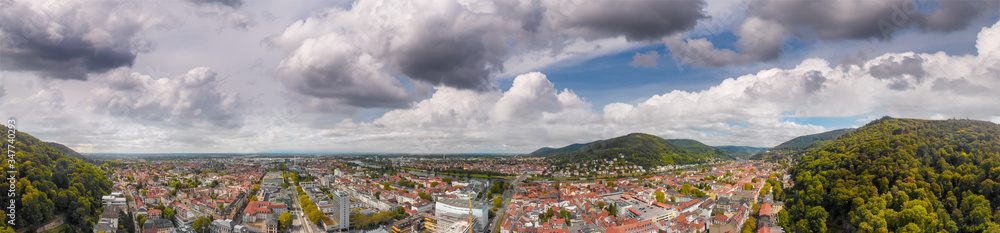 Aerial view of Heidelberg cityscape on a sunny day, Germany
