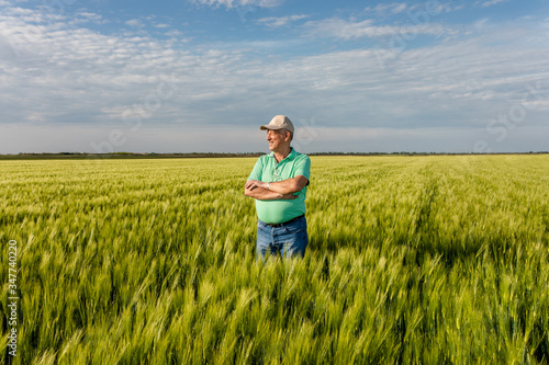 Portrait of smiling senior farmer standing in in wheat field. © Zoran Zeremski