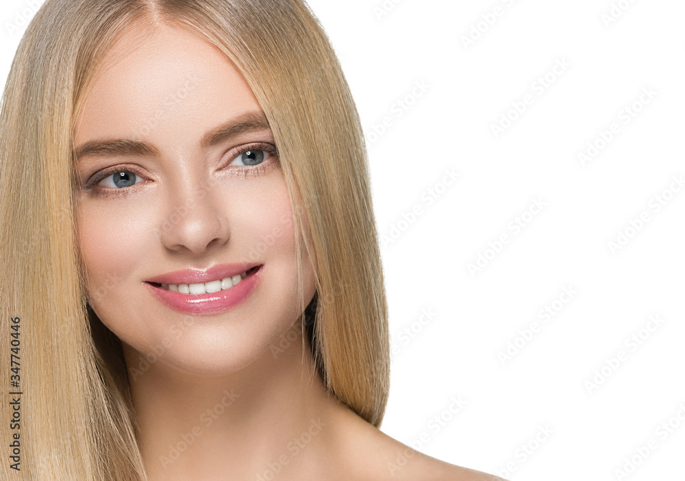 Beautiful woman blonde long smooth hair natural beauty smile happy Beautiful woman blonde long smooth hair natural beauty smile happy
