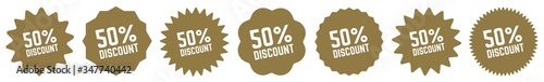 50 Percent Discount Tag Gold | 50% Special Offer Icon | Sticker | Deal Label | Variations