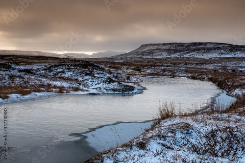 Snowy landscape in Iceland Higtlands in late October.