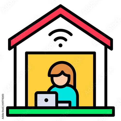 Woman with laptop in house, Work from home