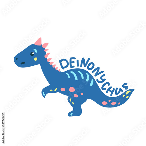 Cartoon dinosaur Deinonychus. Cute dino character isolated. Playful dinosaur vector illustration on white background © Elya.Q