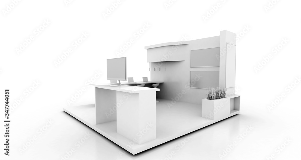 Corporate booth, isolated on white, with copy space. Original 3d rendering Corporate booth, isolated on white, with copy space. Original 3d rendering