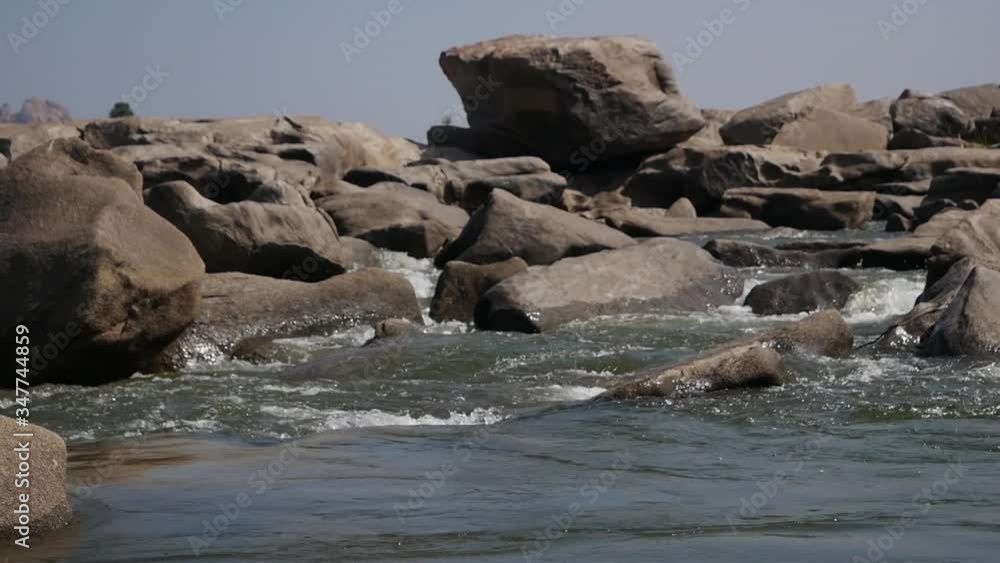 Wild Mountain River Flowing with Stone Boulders and Stone Rapids, Slowmo Wild Mountain River Flowing with Stone Boulders and Stone Rapids, Slowmo