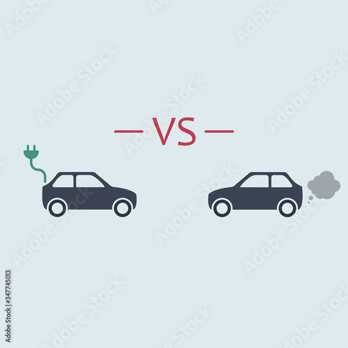 Electric car versus gasoline car. vector symbol in flat simple style