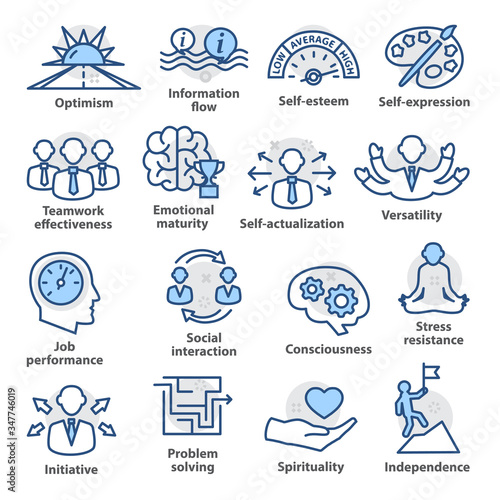 Business management icons. Set in line style for strategy, career progress and business process. Pack 06