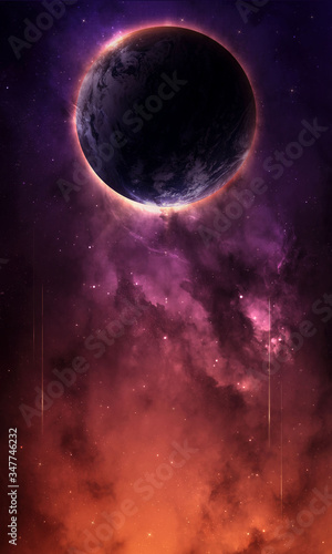 abstract space 3D illustration, planet Earth in space in the bright shining of stars
