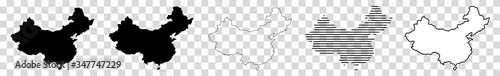 China Map Black | Chinese Border | State Country | Asia | Transparent Isolated | Variations
