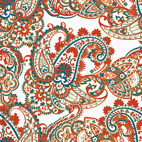 Paisley Vector Pattern. Seamless Asian Textile Background